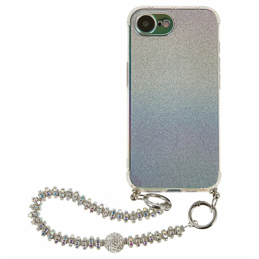 For iPhone 17e / 16e Case Gradient Glitter TPU Protective Phone Cover with Wrist Strap - Blue - 1