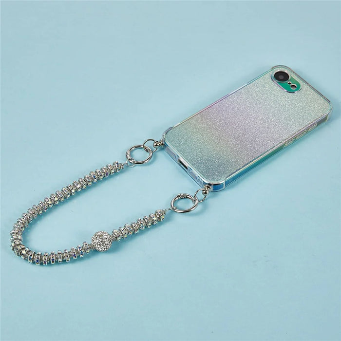 For iPhone 17e / 16e Case Gradient Glitter TPU Protective Phone Cover with Wrist Strap - Blue - 2