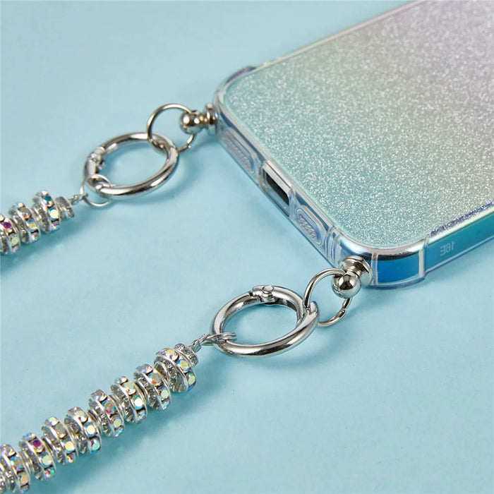For iPhone 17e / 16e Case Gradient Glitter TPU Protective Phone Cover with Wrist Strap - Blue - 5