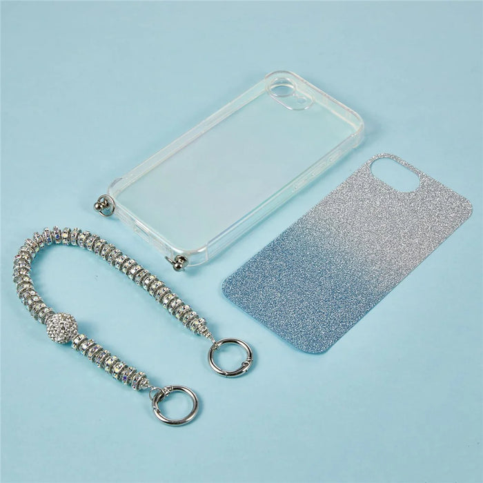 For iPhone 17e / 16e Case Gradient Glitter TPU Protective Phone Cover with Wrist Strap - Blue - 7