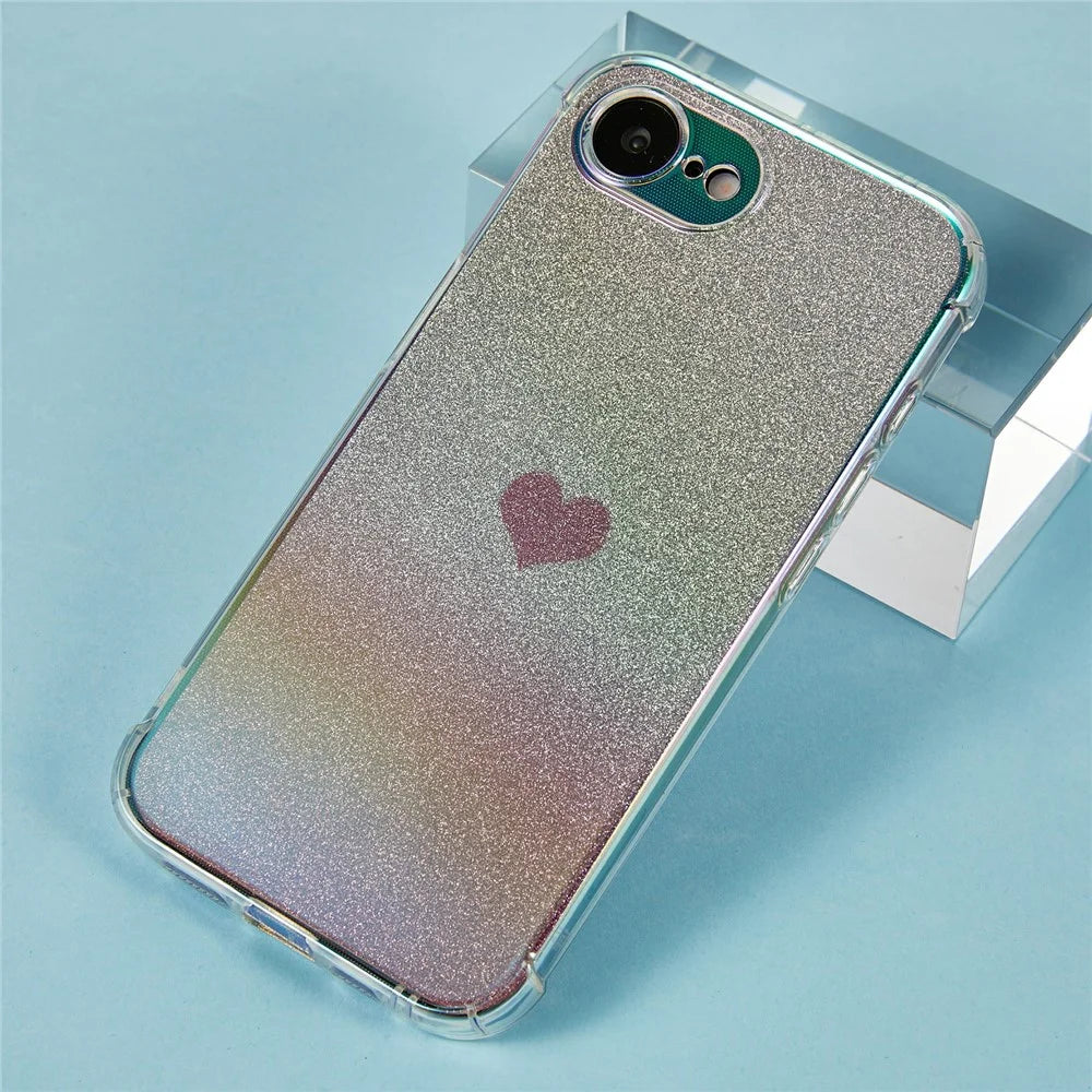 For iPhone 17e / 16e Case Heart Glitter Gradient TPU Phone Back Cover - Pink - 3
