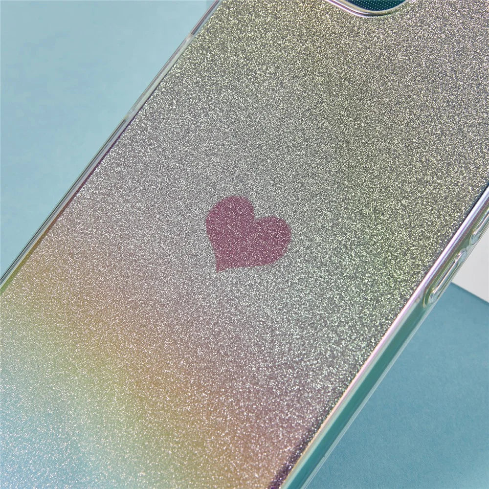 For iPhone 17e / 16e Case Heart Glitter Gradient TPU Phone Back Cover - Pink - 4