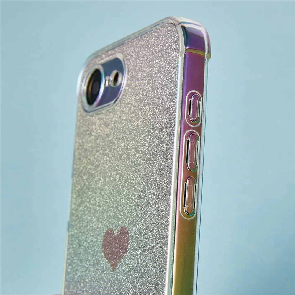 For iPhone 17e / 16e Case Heart Glitter Gradient TPU Phone Back Cover - Pink - 5