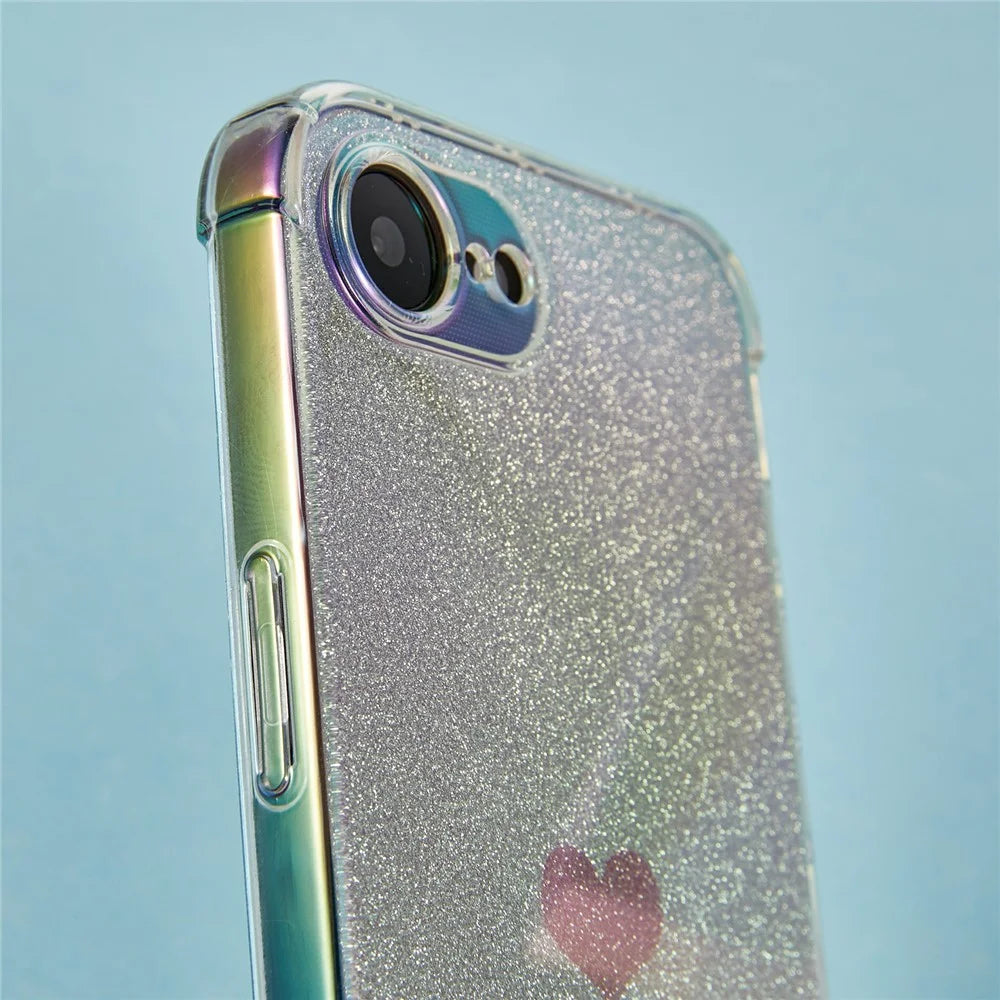 For iPhone 17e / 16e Case Heart Glitter Gradient TPU Phone Back Cover - Pink - 6