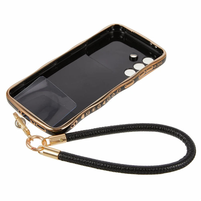 For Samsung Galaxy A56 5G  /  A36 5G Case Kickstand Electroplating Wave Frame Love Printing TPU Back Cover with Hand Strap - Black - 4