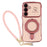 For Samsung Galaxy S25 Case Kickstand Electroplating Wave Frame Love Printing TPU Back Cover with Hand Strap - Rose Pink - 1