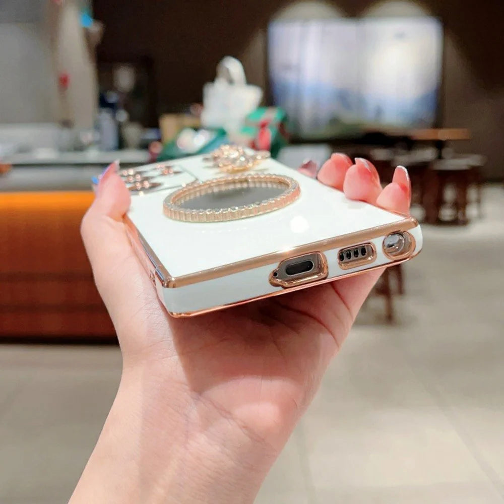 For Samsung Galaxy S25 Ultra Case Love Heart Pattern Electroplated TPU Phone Cover with Small Bear and Mirror - Blue - 7