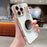 For iPhone 16 Pro Max Case Love Heart Pattern Electroplated TPU Phone Cover with Small Bear and Mirror - Ivory White - 2
