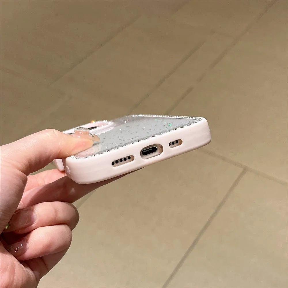 For iPhone 16 Pro Max Case Rhinestone Frame Star Glitter Epoxy Design TPU + PC Phone Cover - White - 3
