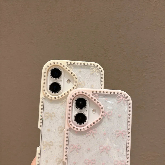 For iPhone 16 Case Epoxy Design TPU + PC Phone Cover with Bowknot Pattern, Rhinestone Decor - Pink - 5