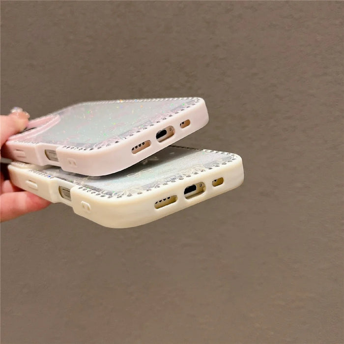 For iPhone 16 Case Epoxy Design TPU + PC Phone Cover with Bowknot Pattern, Rhinestone Decor - Pink - 7