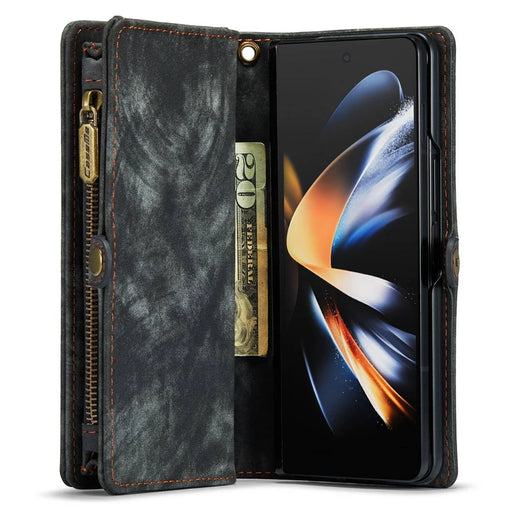 CASEME 008 Series for Samsung Galaxy Z Fold4 5G Detachable Magnetic Zipper Wallet Case PU Leather Stand Flip Multi-Functional Phone Cover with Strap - Black - 2