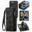 CASEME 008 Series for iPhone 14 Plus PU Leather Detachable Magnetic Handbag Phone Case Multi-Functional Zipper Pocket Wallet Stand Cover with Strap - Black - 1