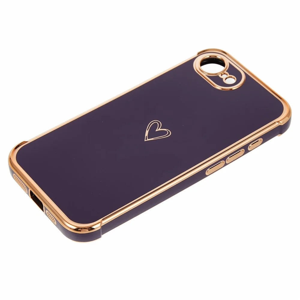 For iPhone 17e / 16e Case Love Heart Pattern TPU Phone Cover Electroplating Edge - Dark Purple - 3