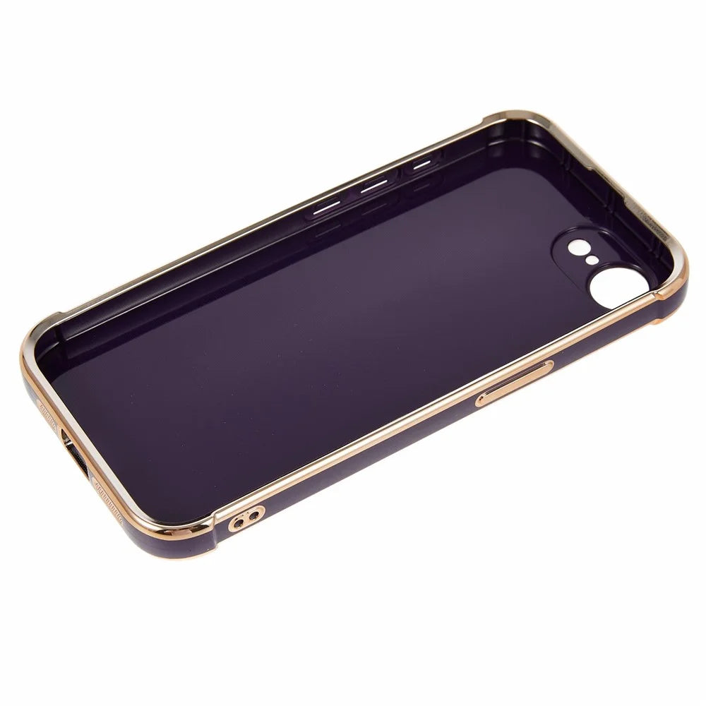 For iPhone 17e / 16e Case Love Heart Pattern TPU Phone Cover Electroplating Edge - Dark Purple - 4