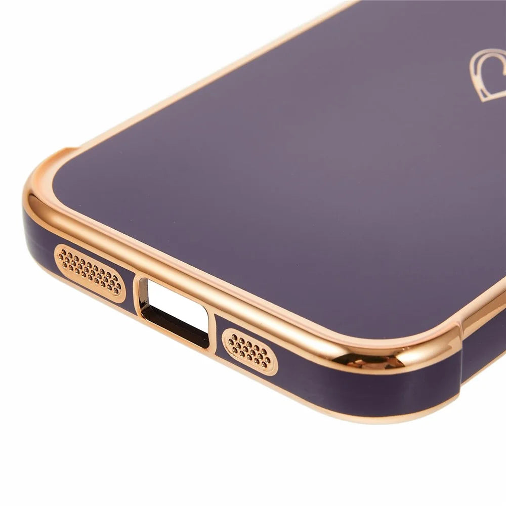For iPhone 17e / 16e Case Love Heart Pattern TPU Phone Cover Electroplating Edge - Dark Purple - 5