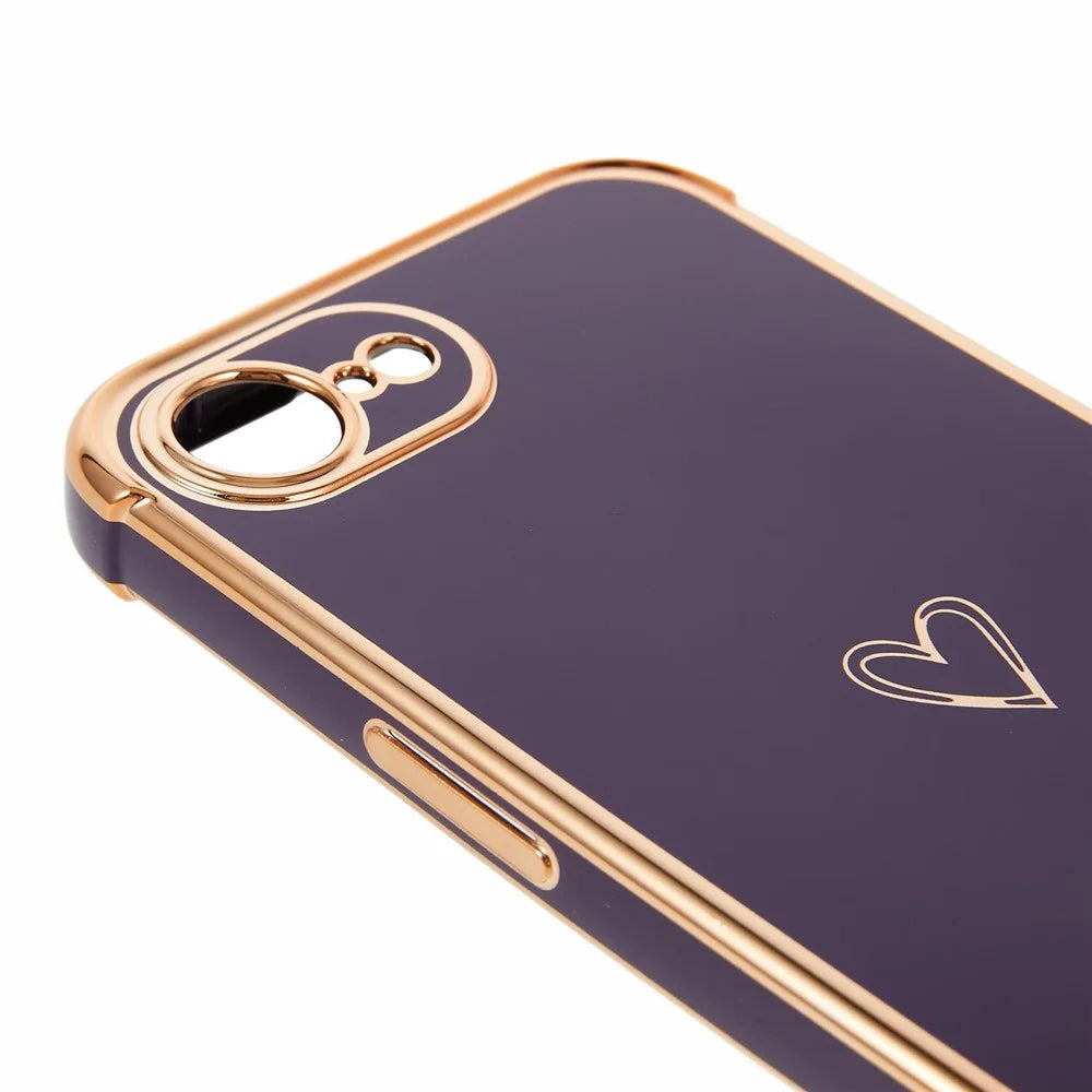 For iPhone 17e / 16e Case Love Heart Pattern TPU Phone Cover Electroplating Edge - Dark Purple - 6