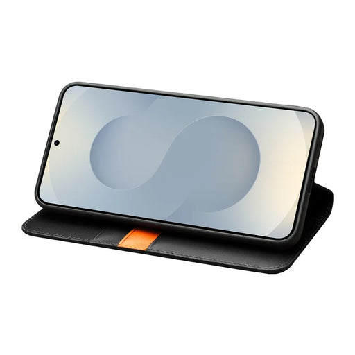 QIALINO For Samsung Galaxy S25 Edge Wallet Case Stand Genuine Cow Leather Flip Phone Cover - Black - 2