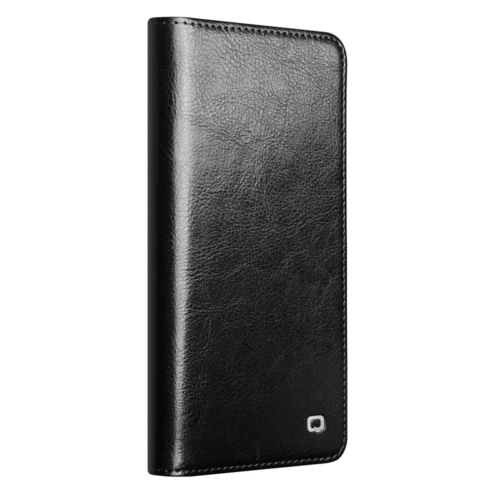 QIALINO For Samsung Galaxy S25 Edge Case Wallet Stand Genuine Cow Leather Phone Cover - Black - 4