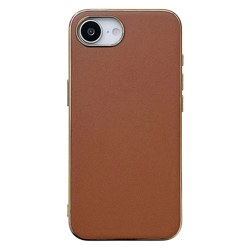 For iPhone 17e / 16e Case Nappa Texture PC + PU + TPU Phone Back Cover - Brown - 1