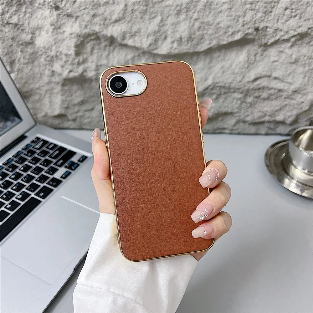 For iPhone 17e / 16e Case Nappa Texture PC + PU + TPU Phone Back Cover - Brown - 2
