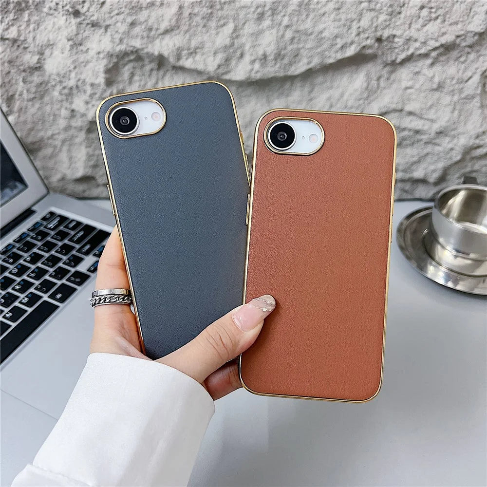 For iPhone 17e / 16e Case Nappa Texture PC + PU + TPU Phone Back Cover - Brown - 3