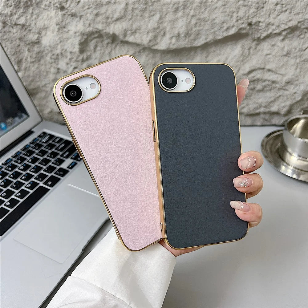 For iPhone 17e / 16e Case Nappa Texture PC + PU + TPU Phone Back Cover - Brown - 4