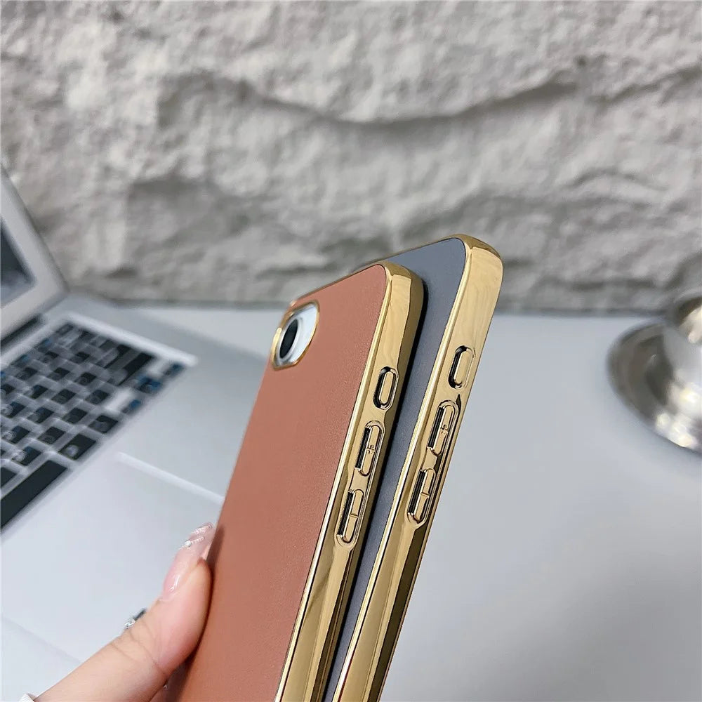 For iPhone 17e / 16e Case Nappa Texture PC + PU + TPU Phone Back Cover - Brown - 7