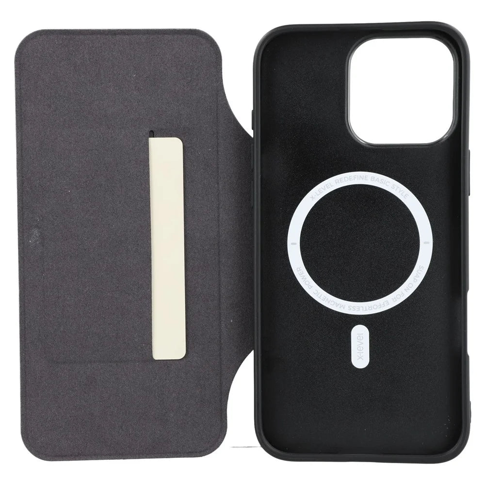 X-LEVEL For iPhone 16 Pro Magnetic Case Leather Flip Stand Phone Cover with Card Holder Detachable Design - Black - 6
