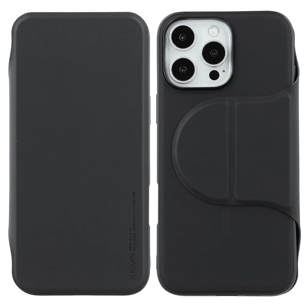 X-LEVEL For iPhone 16 Pro Max Magnetic Case Leather Flip Stand Phone Cover with Card Holder Detachable Design - Black - 1