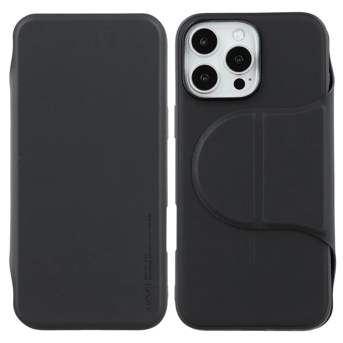 X-LEVEL For iPhone 16 Pro Max Magnetic Case Leather Flip Stand Phone Cover with Card Holder Detachable Design - Black - 1