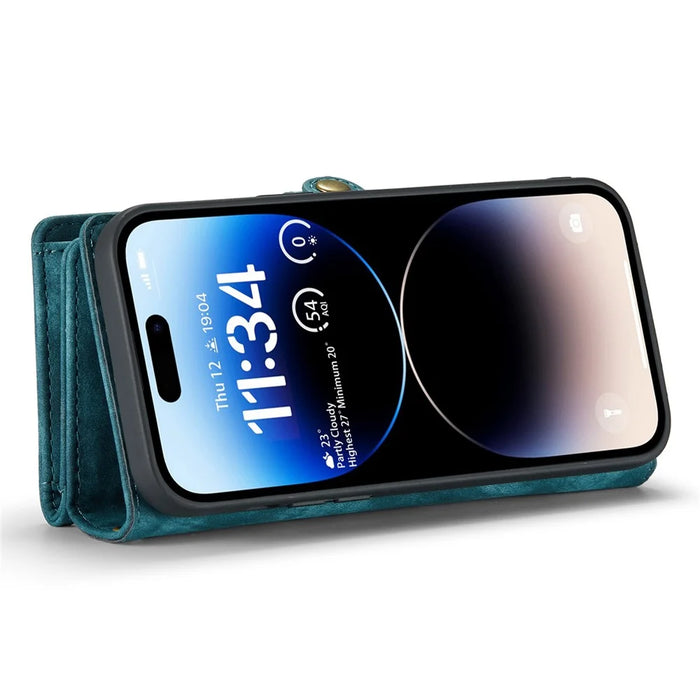 CASEME 008 Series for iPhone 14 Pro Multi-Functional PU Leather Flip Cover Detachable Magnetic Zipper Wallet Case with Stand Function - Blue - 3