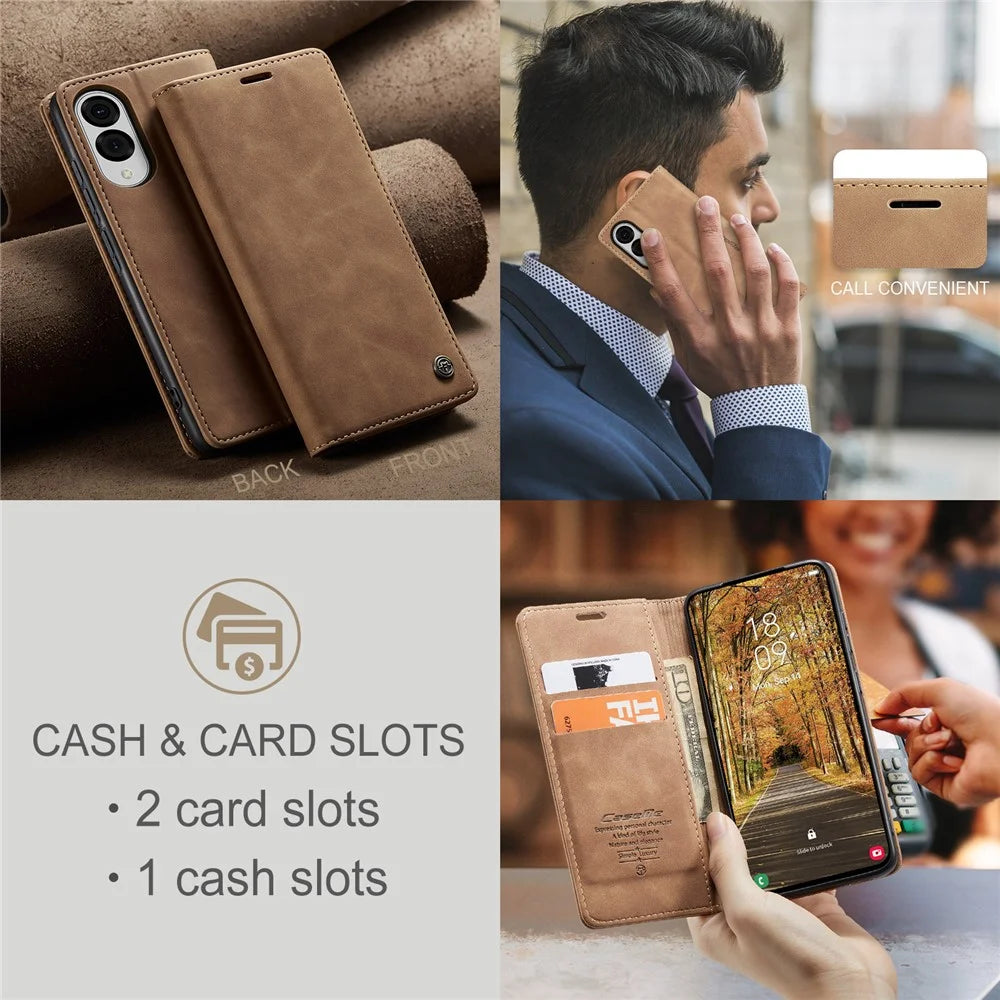 CASEME For Samsung Galaxy S25 Edge Wallet Case  013 Series PU Leather Phone Cover Stand - Brown - 2