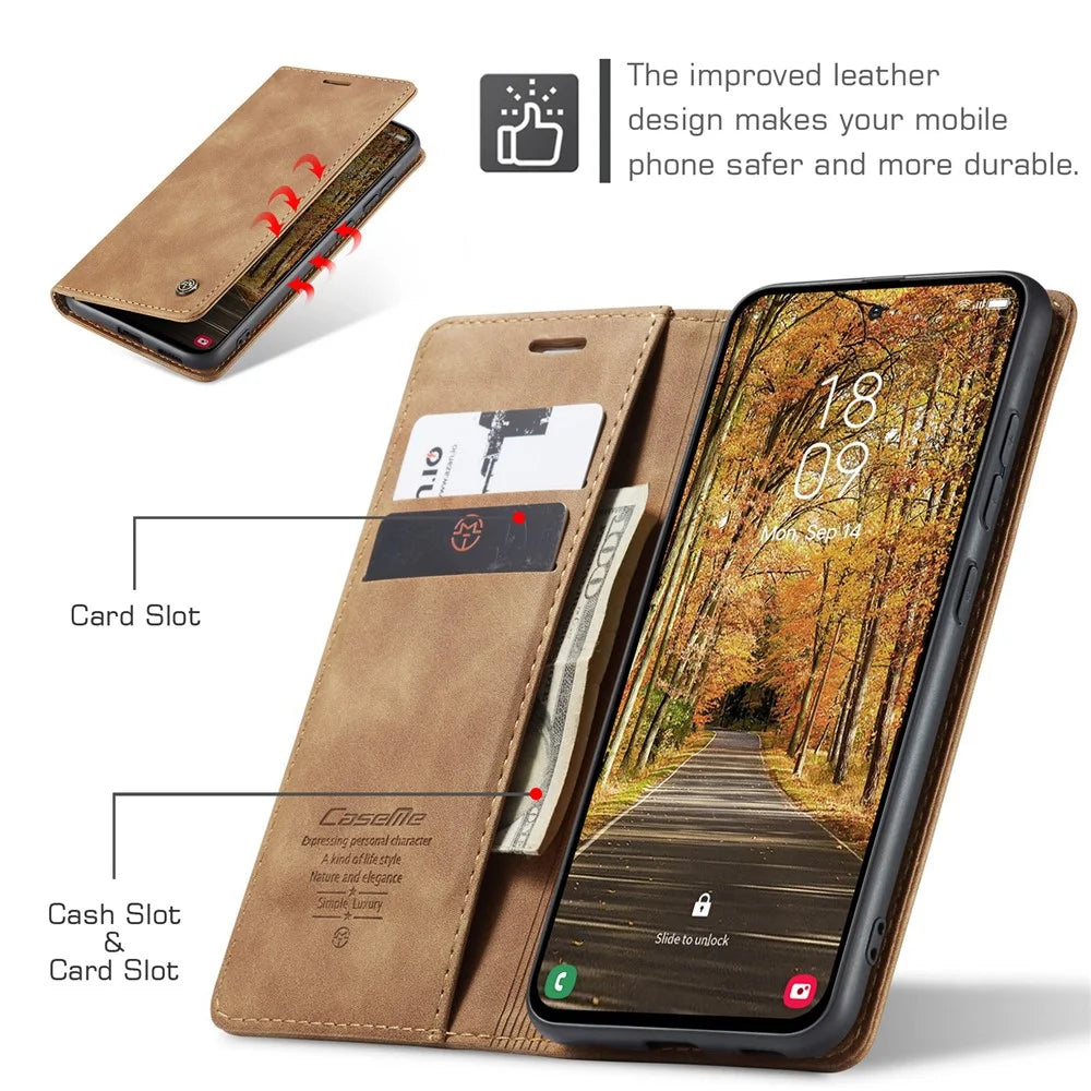 CASEME For Samsung Galaxy S25 Edge Wallet Case  013 Series PU Leather Phone Cover Stand - Brown - 3
