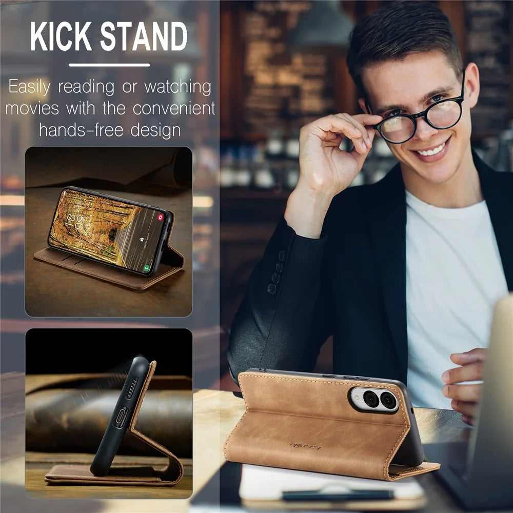 CASEME For Samsung Galaxy S25 Edge Wallet Case  013 Series PU Leather Phone Cover Stand - Brown - 4