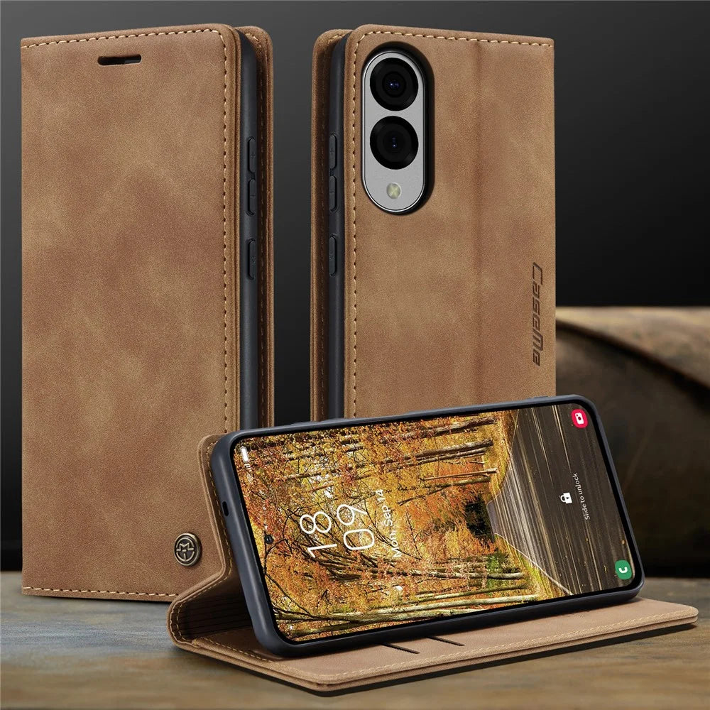 CASEME For Samsung Galaxy S25 Edge Wallet Case  013 Series PU Leather Phone Cover Stand - Brown - 5