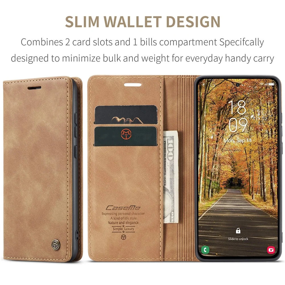 CASEME For Samsung Galaxy S25 Edge Wallet Case  013 Series PU Leather Phone Cover Stand - Brown - 7