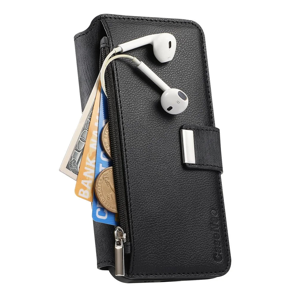 CASENEO For Samsung Galaxy S25 Edge Case  MW-02 Detachable Magnetic Leather Flip Phone Cover - Black - 6