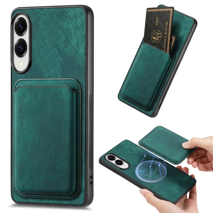 For Samsung Galaxy S25 Edge Magnetic Case Leather Back Cover with Detachable Card Holder - Green - 1