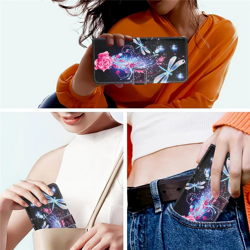 YX-2501 For iPhone 17e / 16e Stand Case Pattern Printing PU Leather Wallet Phone Cover with Lanyard - Dragonfly - 6