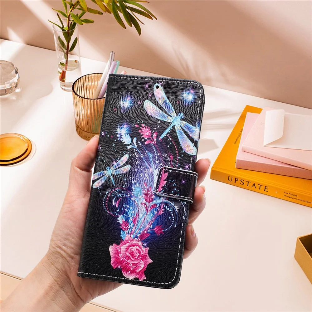 YX-2501 For iPhone 17e / 16e Stand Case Pattern Printing PU Leather Wallet Phone Cover with Lanyard - Dragonfly - 7