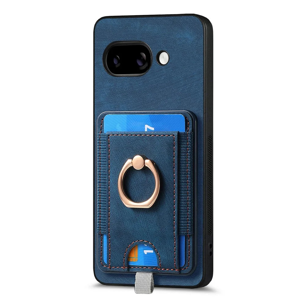 For Google Pixel 9a Magnetic Case PU Leather Back Cover with Detachable Card Holder - Blue - 2