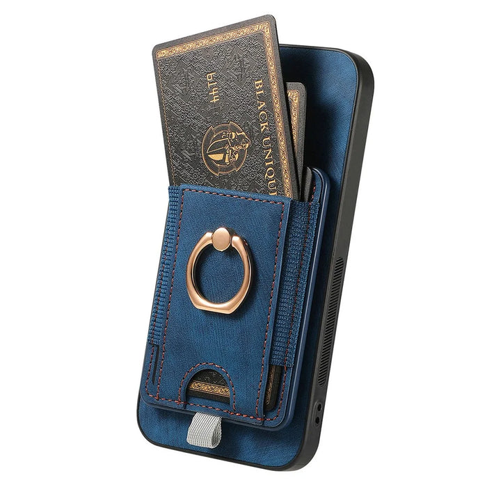 For Google Pixel 9a Magnetic Case PU Leather Back Cover with Detachable Card Holder - Blue - 3