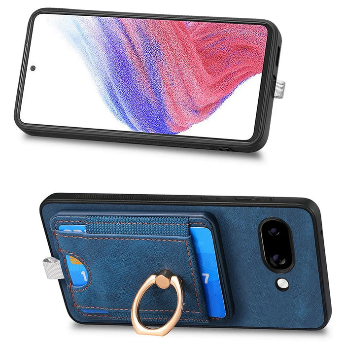 For Google Pixel 9a Magnetic Case PU Leather Back Cover with Detachable Card Holder - Blue - 4