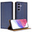 For Samsung Galaxy S25 Case L-Shaped Grid Pattern Leather Stand Phone Cover with Card Slots - Blue - 1
