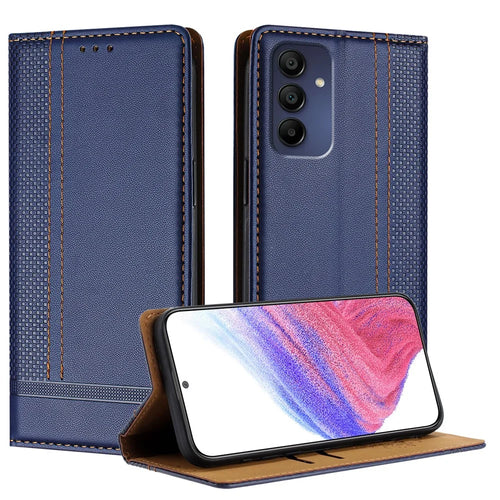 For Samsung Galaxy A16 4G / Galaxy A16 5G Case L-Shaped Grid Pattern Leather Stand Phone Cover with Card Slots - Blue - 1