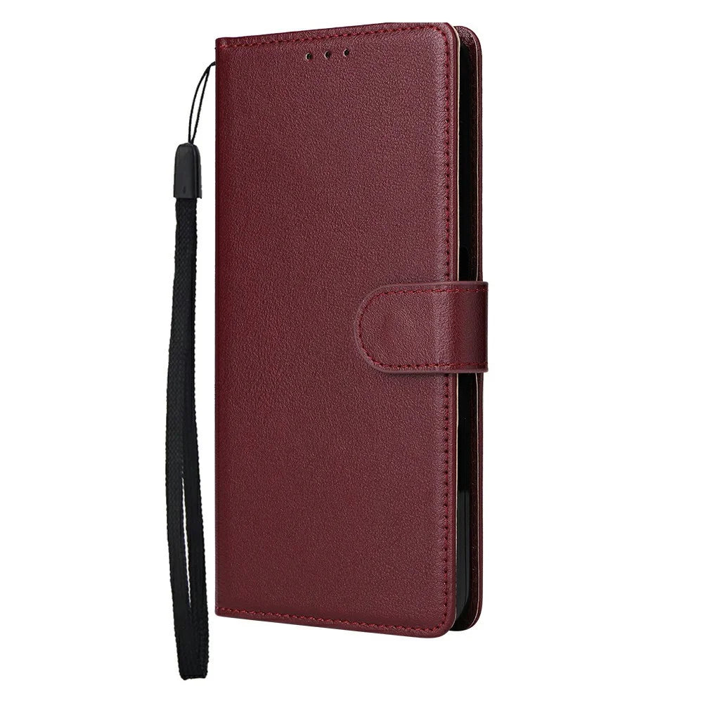 For Samsung Galaxy S25 Edge Case Wallet Stand View PU Leather Phone Cover with Wrist Strap - Wine Red - 5