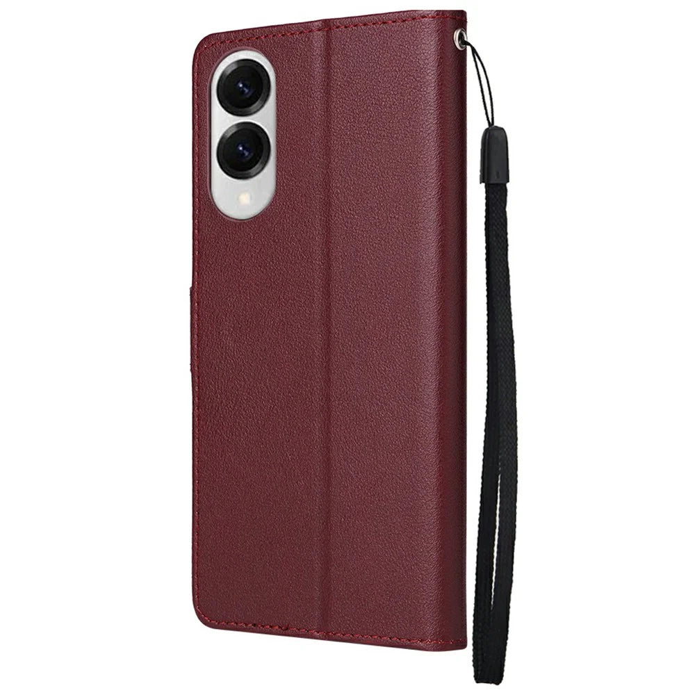 For Samsung Galaxy S25 Edge Case Wallet Stand View PU Leather Phone Cover with Wrist Strap - Wine Red - 6