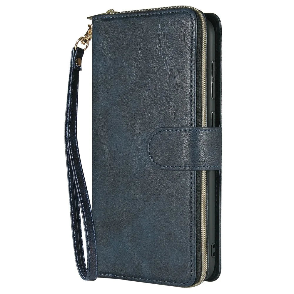 For Samsung Galaxy S25 Edge Case Zipper Pocket PU Leather Phone Cover with Hand Strap - Blue - 7