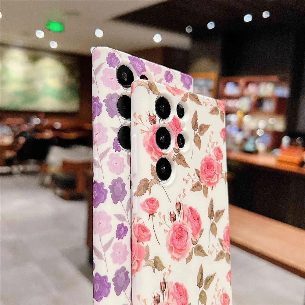 For Samsung Galaxy S22 Ultra 5G Flower Pattern Printed TPU Phone Back Case Anti-scratch Anti-drop Cover with Lanyard - B - 3